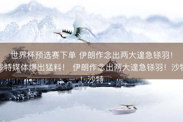 世界杯预选赛下单 伊朗作念出两大遑急铩羽！沙特媒体爆出猛料！ 伊朗作念出两大遑急铩羽！沙特