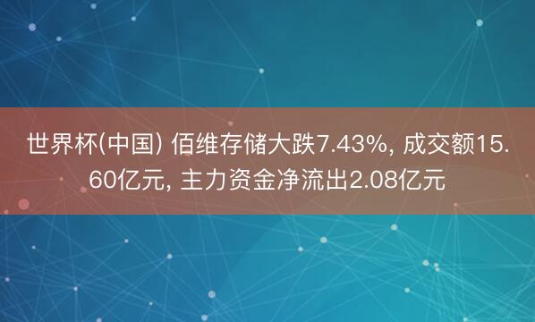 世界杯(中国) 佰维存储大跌7.43%， 成交额15.60亿元， 主力资金净流出2.08亿元